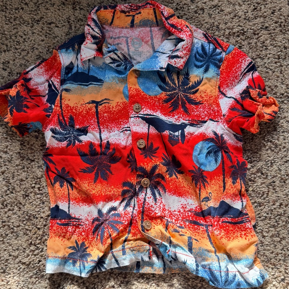Vibrant Tropical Button-Up Shirt Size 18 Months
